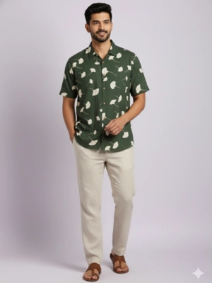 Men's Green Abstract Print Shirt