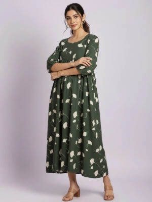 Elegant Green Floral Maxi Dress